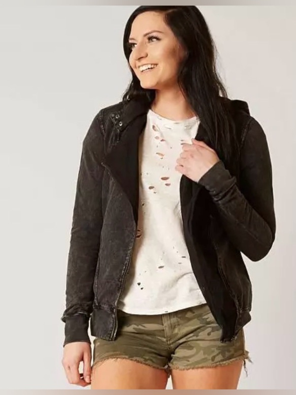 Fast & Furious by Affliction Black Acid-Washed Cotton Moto-Inspired Zip Hoodie - Picture 4 of 14